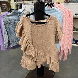 Elegant Tan Ruffle Top